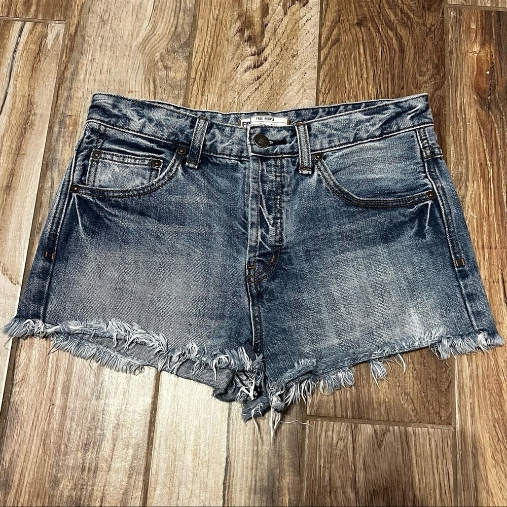 Free People Rock Denim Uptown Camp Blue Mid Rise Cut Off Jean Shorts - Picture 2 of 4